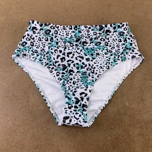 Avanova Women's Size Medium Green Leopard Print High Cut Bikini Swim Bottom New